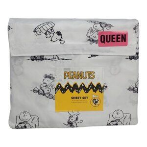 Peanuts Queen Size Sheet Set By Berkshire Snoopy & Friends Design Black & White